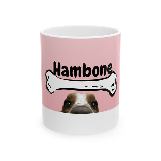 Hambone Peeking Mug (Pink), 11oz